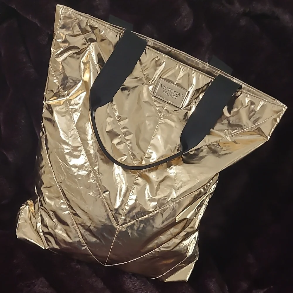 Victoria's Secret Gold and Black Quilted Tote